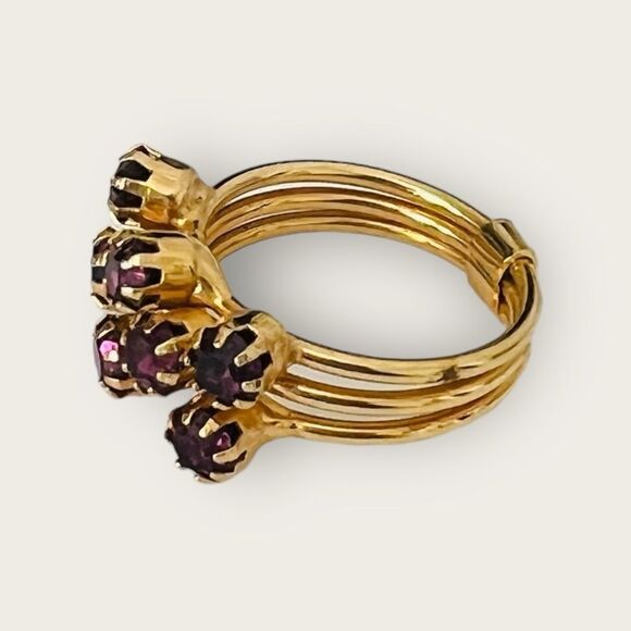 Vintage stackable gold plated ring size 6, amethyst crystals - Picture 7 of 8